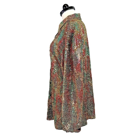 Vintage Gold Lame Sequin Disco Button Down Blouse - Picture 7 of 12